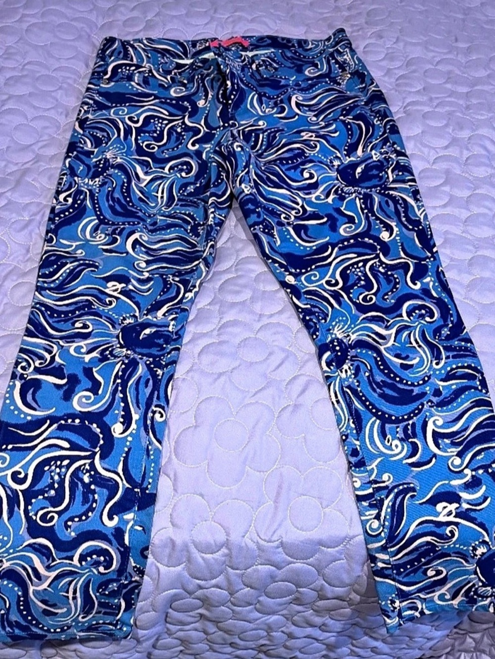 Lilly Pulitzer Paisley Straight Leg Pants Blue & White Size 10